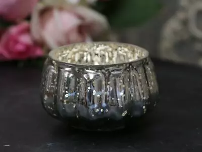 £5 • Buy Antique Silver Glass Candle Holder W/ Grooves, Tea Light Votive Pot, Small