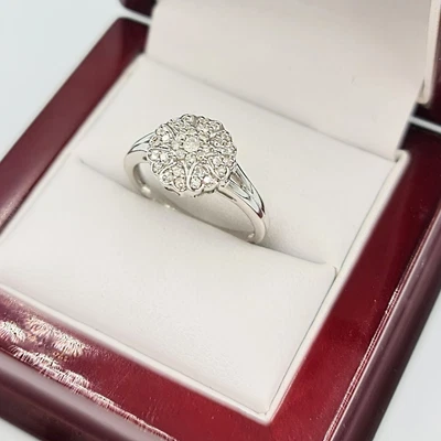 £129 • Buy 9ct White Gold Flower Shape Diamond Ring - Size N