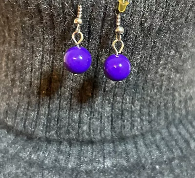Vintage Earrings Large Purple Beads  1 Inch Drop On Wires • $7
