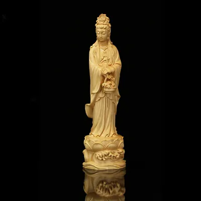 $80.96 • Buy China Boxwood Wood Carved Quan Guan Yin Goddess Buddha Avalokiteshvara Statue