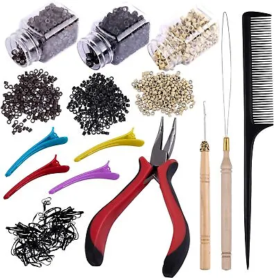 Hair Extensions Kit Full 1500 Pcs Micro Ring Beads Black Blonde Brown In Clip Uk • £28.99