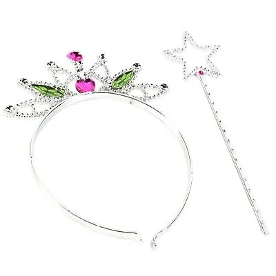FANCY DRESS TIARA & WAND Girls Sparkly Silver Princess Headband Accessory Set • £4.05