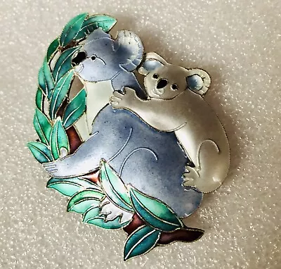 Zarah Enamel Over 925 Sterling Silver Pin Animal Brooch - Koala Bear & Baby • $34.95