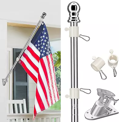 Flag Pole Silver Flag Poles For 3X5 Flags OutdoorStainless Steel Flag Poles Fo • $28.45