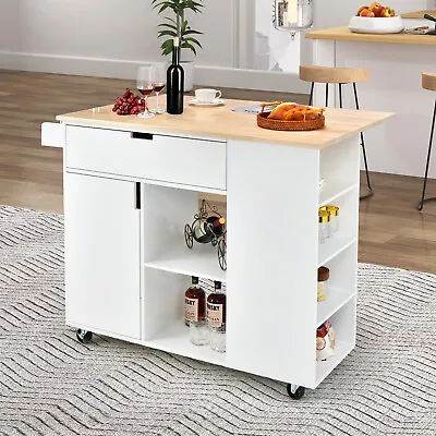 Giantex Kitchen Island Trolley Cart Drop-Leaf Top Storage Cabinet Drawer 5 Wheel • $999