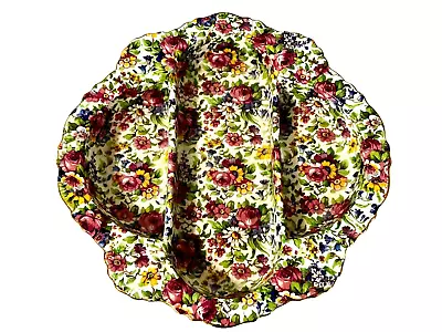 Vintage Royal Winton Old Cottage Chintz Summertime 3-Part Divided Relish Dish • $19.95