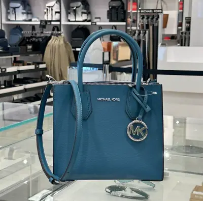 Michael Kors Mercer Medium Satchel Messenger Leather Bag Teal • $84.80