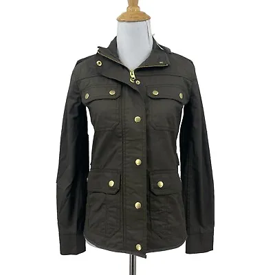 J Crew Jacket Womens PXXS Petite The Downtown Field Resin Coated Canvas Zip Snap • $57.75