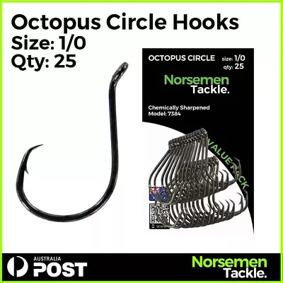 # 1/0 Octopus Circle Hooks Fishing Hooks Chemically Sharpened Norsemen Tackle • $12.90