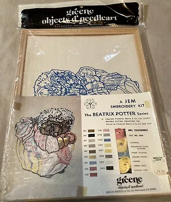 Greene Jem Embroidery Kit Mrs Tiggywinkle Beatrix Potter Vtg Crewel Kit NOS 3304 • $35