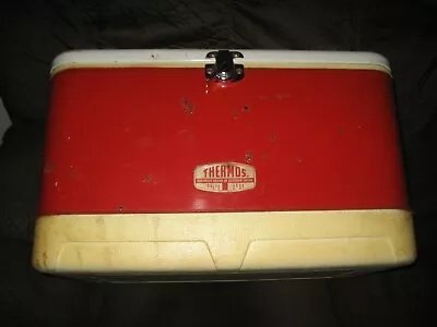Vintage Thermos Large Red Metal Cooler Ice Box Chest With Drain Bottle Openers • $89.99