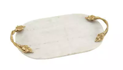 20  X 10  White Marble Tray With Gold Twisted Leaf Handles 1-Piece • $35.78