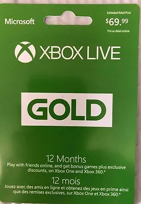 $69.99 • Buy Microsoft Xbox LIVE 12 Month Gold Membership Card For Xbox 360 / XBOX ONE S