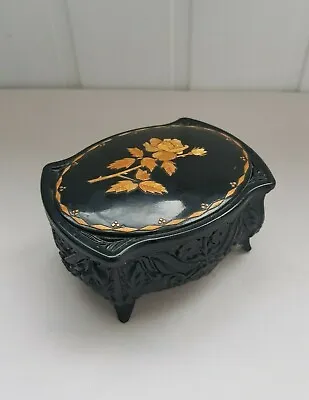 Vintage Jewelry Black Box Mosaic With A Picture Of A Rose USSR • $20