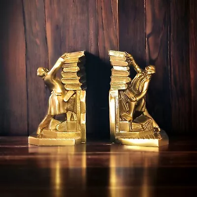 VTG 30s Bronze Struggling Librarian Law Clerk Bookends Kronheim & Oldenbusch K&O • $78.50