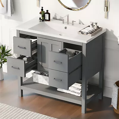 36  Bathroom Vanity With Single Resin Sink Bathroom Cabinet With Drawers • $280.99