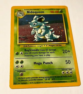 Rare Pokémon TCG Nidoqueen Jungle 7/64 Holo Unlimited No Symbol Rare (VLP/NM) • $18.99