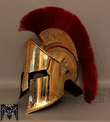 300 Spartan Helmet With Red Plume Medieval Golden Armor War Halloween Costume • $153.45