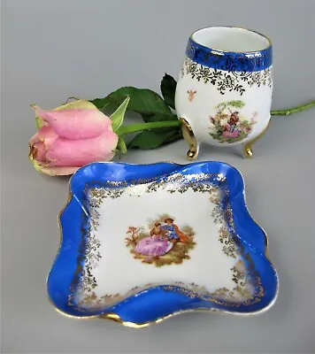 Limoges Meissner Toothpick Holder W/small Dish / Plate. Blue Porcelain. Vintage. • £12.99