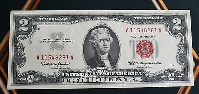 1963 $2 Dollars Us Federal Reserve Note Red Seal Note Banknote Gem Unc Very Rare • £95.99