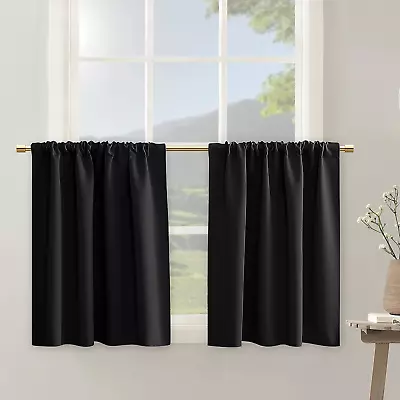 Blackout Black Short Curtains 30 Inch Length For RV Kitchen Basement Thermal Ins • $28.26