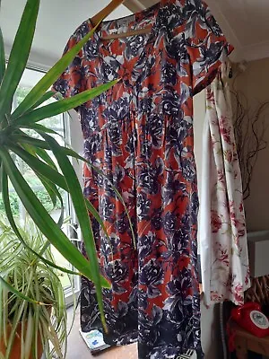 £14 • Buy Kew Orangey Bronze Silk Grey Rose Tea Dress Size 10