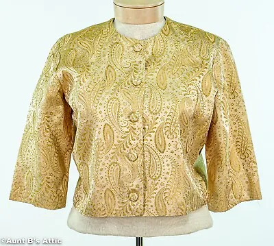 Vintage 60's Ladies Glentex Gold Brocade Special Occasion Bolero Jacket Lg • $60