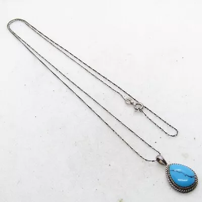 Vintage Sterling Silver 925 Teardrop Turquoise Necklace 24  K3237 • $49.95