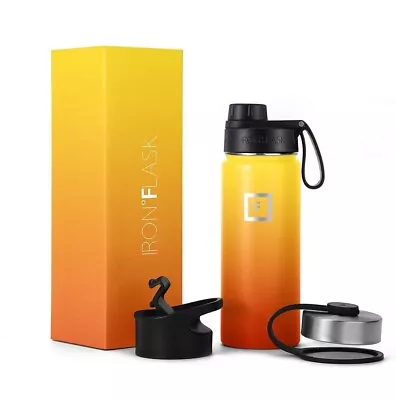 Iron Flask Sports Water Bottle  3 Lids  Leak Proof Thermo Mug Fire • $15