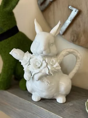 Bunny Rabbit Teapot Porcelain Teapot Flowers Cottage Core Granny Easter Spring • $42