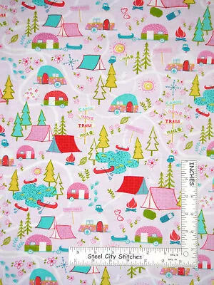 Camping Tent Trailer Scenic Cotton Fabric Timeless Treasures C6277 By The Yard • $10.93