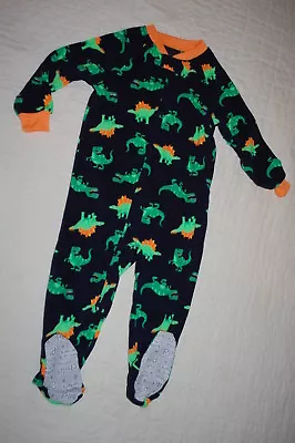 Toddler Boys Pajamas NAVY BLUE W/ GREEN DINOSAURS Footed Fleece Sleeper SIZE 2T • $16.99