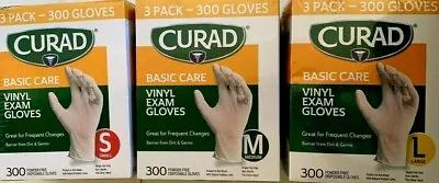 Curad Basic Care Vinyl Exam Gloves Small Medium Large X 300 GLOVES • $28.95