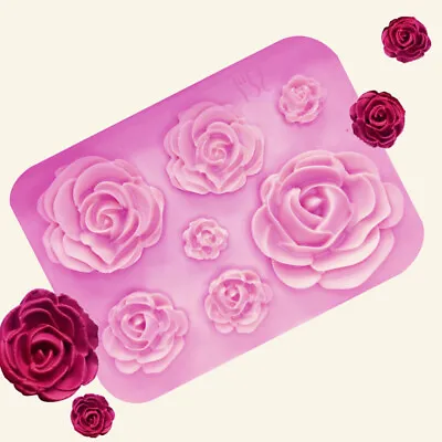 3D 7 ROSE FLOWER Silicone Fondant Cake Topper Mold Mould Chocolate Candy Baking • £3.69