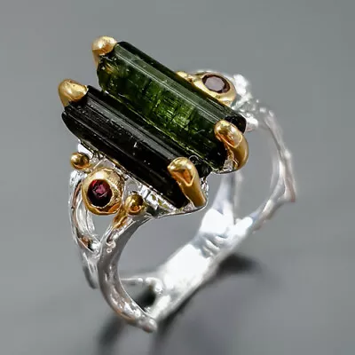 Vintage Natural Tourmaline Ring 925 Sterling Silver Size 8.5 /R347039 • $14.99