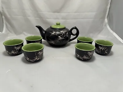 Vtg Vietnamese Làng Gốm Co Bát Tràng Carved Pottery Tea Set 6 Cups Teapot RARE • $99.99