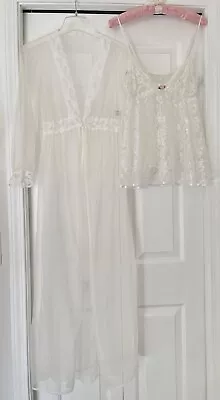 Sheer White Lace Babydoll Gown & UNDERCOVER WEAR Chiffon Robe • $14.99