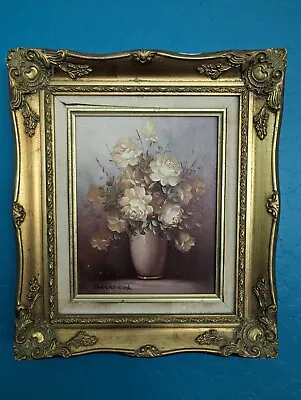 Vintage 1970's Oil Painting Signed Robert Cox Roses Gorgeous Gold Frame • $125
