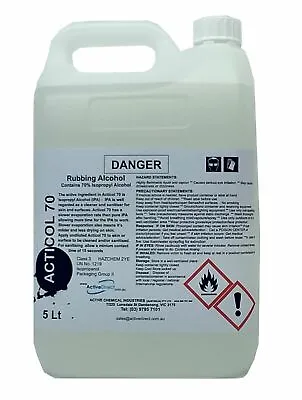 $34.95 • Buy Isopropyl Alcohol 70 70% IPA Isopropanol 5L 5 Litres Surface Cleaner Sanitiser