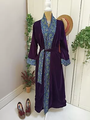 Velvet & Cotton Dressing Gown Robe  Coat Purple Revisable Small Medium 23/1 • £69.99