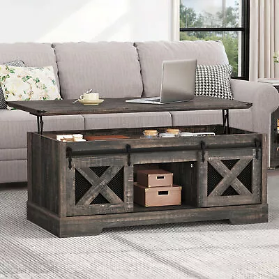 Farmhouse Lift Top Coffee Table With Storage & Sliding Barn Door Center Table • $149.99