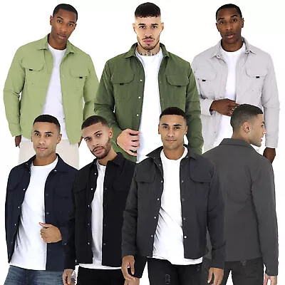 Brave Soul Men's Casual Lightweight Jacket Utility Shacket Plain Pockets Collar • £24.95