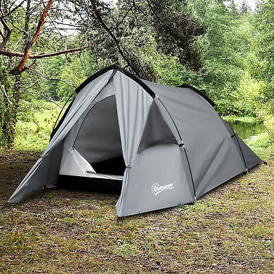 1-2 Man Camping Dome Tent W/ Rain Fly Porch Mesh Window Double Layer Hiking • £53.99