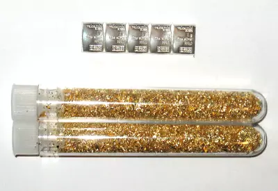 5 X 1 Gram 999 Silver Bars + 2 Vials Of Gold Flakes! L👀k! • $15.95