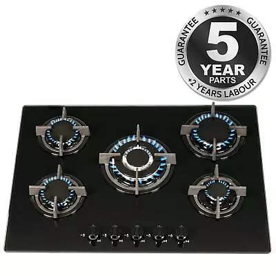 £149.99 • Buy SIA GHG703BL 70cm Black 5 Burner Gas On Glass Hob With Cast Iron Pan Stands