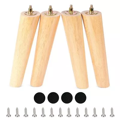 Wooden Solid Wood Round Furniture Legs 10 Inch Set Of 4 Mid-Century Modern So... • $37.77