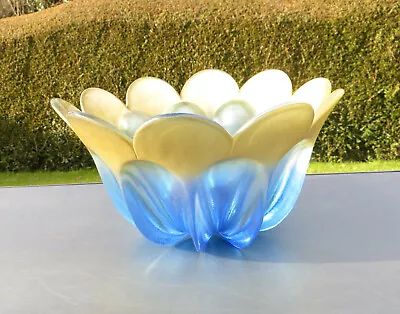 Large Walther Glass Marrakech Fruit Bowl - Blue & Gold Flower/Tulip 23.5cm • £24.99