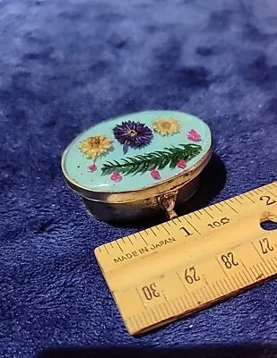Vintage Alpaca Mexico Micro Shadow Hinged Pill Trinket Box Floral • $19.95