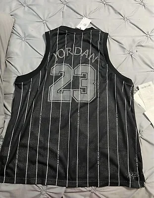 Nike Mens Air Jordan Basketball Jersey Black White Pinstripe Baseball NEW XXL • $36