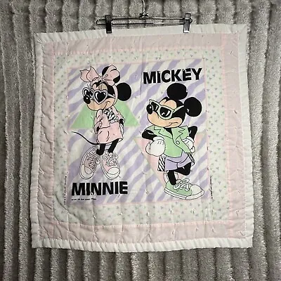 Vintage 80’s 90’s Minnie Mickey Mouse Quilt Baby Blanket 26x26 Multicolor • $30
